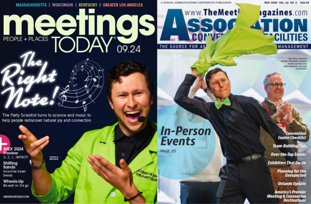 Meetings Today and Association Conventions & Facilities magazine covers featuring The Party Scientist