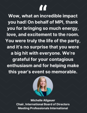 Testimonial screenshot from Michelle Allgauer, Chair of the International Board of Directors at MPI